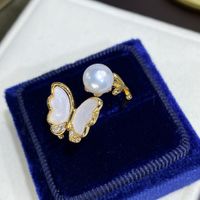 Baroque Pearls Copper Simple Style Classic Style Inlay Flower Rhinestones Freshwater Pearl Rings sku image 1