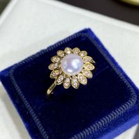 Baroque Pearls Copper Simple Style Classic Style Inlay Flower Rhinestones Freshwater Pearl Rings sku image 5