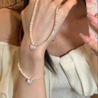 Sweet Simple Style Heart Shape Freshwater Pearl Sterling Silver Wholesale Bracelets Necklace main image 4