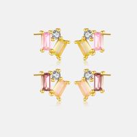 1 Pair IG Style Shiny Rectangle Plating Inlay Sterling Silver Zircon 18K Gold Plated Ear Studs main image 1