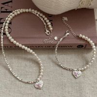 Sweet Simple Style Heart Shape Freshwater Pearl Sterling Silver Wholesale Bracelets Necklace main image 1