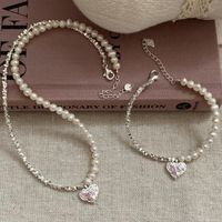 Sweet Simple Style Heart Shape Freshwater Pearl Sterling Silver Wholesale Bracelets Necklace main image 6