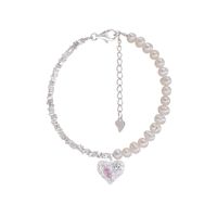 Sweet Simple Style Heart Shape Freshwater Pearl Sterling Silver Wholesale Bracelets Necklace main image 5