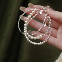 Sterling Silver IG Style Elegant Beaded Pearl Geometric Bracelets main image 1