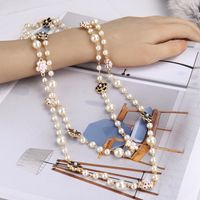 Casual Sweet Flower Imitation Pearl Alloy Beaded Enamel Women's Sweater Chain main image 5