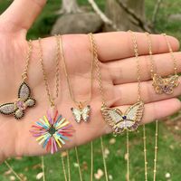 Wholesale Simple Style Commute Butterfly Copper Inlay Rhinestones Pendant Necklace main image 4