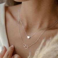 Französische Art Süss Koreanische Art Doppeltes Herz Herzform Legierung Frau Doppellagige Halsketten sku image 2