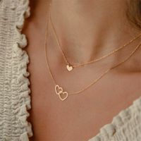 French Style Sweet Korean Style Double Heart Heart Shape Alloy Women's Double Layer Necklaces main image 3