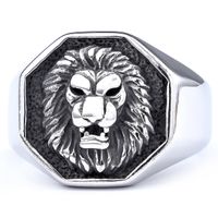 Hip-Hop Streetwear Lion Solid Color 304 Stainless Steel Men's Rings sku image 1