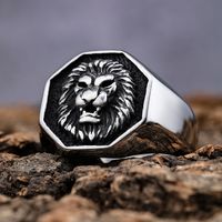Hip-Hop Streetwear Lion Solid Color 304 Stainless Steel Men's Rings main image 4
