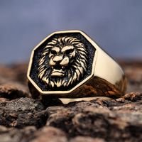 Hip-Hop Streetwear Lion Solid Color 304 Stainless Steel Men's Rings main image 6