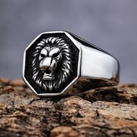 Hip-Hop Streetwear Lion Solid Color 304 Stainless Steel Men's Rings main image 8