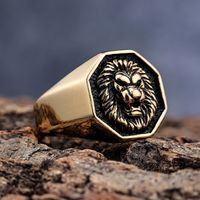 Hip-Hop Streetwear Lion Solid Color 304 Stainless Steel Men's Rings main image 9