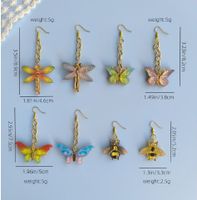1 Piece Romantic Sweet Bee Dragonfly Butterfly Three-dimensional Alloy Resin Gold Plated Drop Earrings main image 2