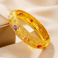 Copper 18K Gold Plated Luxurious Simple Style Shiny Metallic Plating Tribal Zircon Bangle main image 3