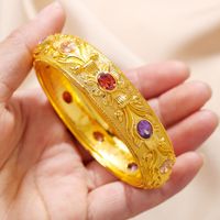 Copper 18K Gold Plated Luxurious Simple Style Shiny Metallic Plating Tribal Zircon Bangle main image 1