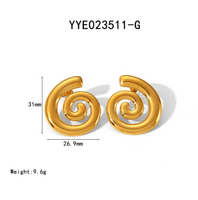 304 Stainless Steel 18K Gold Plated Basic Modern Style Classic Style Polishing Plating Asymmetrical Spiral Stripe Earrings Necklace main image 2