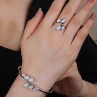 Copper 18K Gold Plated Rose Gold Plated White Gold Plated Elegant Lady Streetwear Inlay Geometric Opal Zircon Rings Bracelets Jewelry Set sku image 3