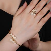 Kupfer 18 Karat Vergoldet Rosengoldbeschichtet Weißgold Plattiert Elegant Dame Strassenmode Inlay Geometrisch Opal Zirkon Ringe Armbänder Schmuck-Set main image 5