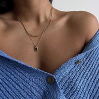 IG Style Simple Style Rectangle Resin Titanium Steel Inlay Resin 14K Gold Plated Unisex Layered Necklaces main image 4