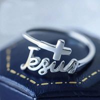 Simple Style Cross Letter Silver Plated Alloy Wholesale Open Rings main image 3