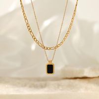 IG Style Simple Style Rectangle Resin Titanium Steel Inlay Resin 14K Gold Plated Unisex Layered Necklaces main image 7