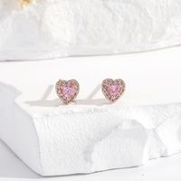 1 Pair Cute Simple Style Heart Shape Plating Inlay Copper Zircon Ear Studs main image 2