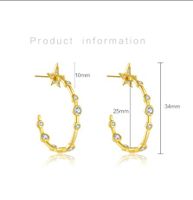 1 Pair Sweet Shiny C Shape Star Plating Inlay Sterling Silver Zircon 18K Gold Plated Ear Studs main image 2
