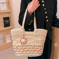 Women's Straw Solid Color Beach Classic Style Weave Zipper Straw Bag sku image 1