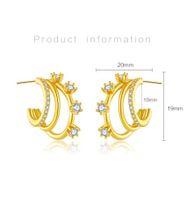 1 Pair IG Style Simple Style C Shape Inlay Sterling Silver Zircon 18K Gold Plated Ear Studs main image 2
