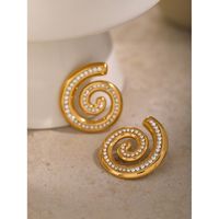 1 Pair Basic Modern Style Classic Style Spiral Plating Inlay 304 Stainless Steel Rhinestones 18K Gold Plated Ear Studs main image 3