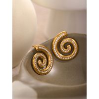 1 Pair Basic Modern Style Classic Style Spiral Plating Inlay 304 Stainless Steel Rhinestones 18K Gold Plated Ear Studs main image 6