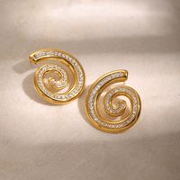 1 Pair Basic Modern Style Classic Style Spiral Plating Inlay 304 Stainless Steel Rhinestones 18K Gold Plated Ear Studs main image 1