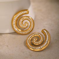 1 Pair Basic Modern Style Classic Style Spiral Plating Inlay 304 Stainless Steel Rhinestones 18K Gold Plated Ear Studs main image 4
