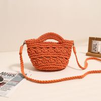 Women's Small Cotton Solid Color Vintage Style Classic Style Square Magnetic Buckle Straw Bag sku image 12