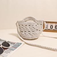 Women's Small Cotton Solid Color Vintage Style Classic Style Square Magnetic Buckle Straw Bag sku image 9