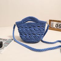 Women's Small Cotton Solid Color Vintage Style Classic Style Square Magnetic Buckle Straw Bag sku image 13