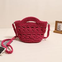 Women's Small Cotton Solid Color Vintage Style Classic Style Square Magnetic Buckle Straw Bag sku image 14