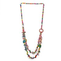 Vacation Sweet Color Block Wooden Beads Coconut Shell Charcoal Beaded Women's Layered Necklaces sku image 1
