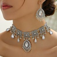 Vintage Style Water Droplets Antique Silver Rhinestones Alloy Wholesale Jewelry Set sku image 1