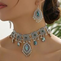 Vintage Style Water Droplets Antique Silver Rhinestones Alloy Wholesale Jewelry Set sku image 2