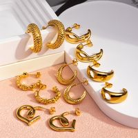 1 Pair Casual Vintage Style C Shape Geometric Heart Shape Plating 304 Stainless Steel 18K Gold Plated Ear Studs main image 8