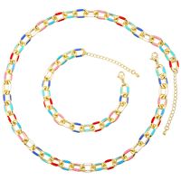 Kupfer 18 Karat Vergoldet Hip Hop Strand Toller Stil Patchwork Emaille Überzug Farbblock Kupfer Armbänder Halskette Schmuck-Set main image 11