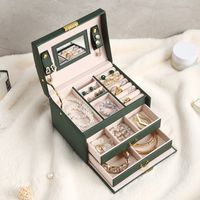 Retro Solid Color PU Leather Jewelry Boxes sku image 6