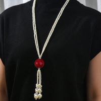 Simple Style Color Block Imitation Pearl Beaded Women's Sweater Chain sku image 4