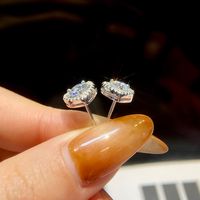 1 Pair Romantic Simple Style Heart Shape GRA Certificate Sterling Silver Moissanite Rose Gold Plated White Gold Plated Ear Studs main image 2