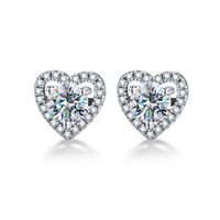 1 Pair Romantic Simple Style Heart Shape GRA Certificate Sterling Silver Moissanite Rose Gold Plated White Gold Plated Ear Studs main image 6