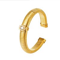 Exaggerated Romantic Simple Style Geometric 304 Stainless Steel 18K Gold Plated Artificial Rhinestones Bangle In Bulk main image 9