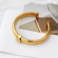 Exaggerated Romantic Simple Style Geometric 304 Stainless Steel 18K Gold Plated Artificial Rhinestones Bangle In Bulk main image 7