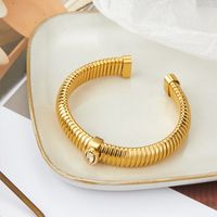 Exaggerated Romantic Simple Style Geometric 304 Stainless Steel 18K Gold Plated Artificial Rhinestones Bangle In Bulk main image 6